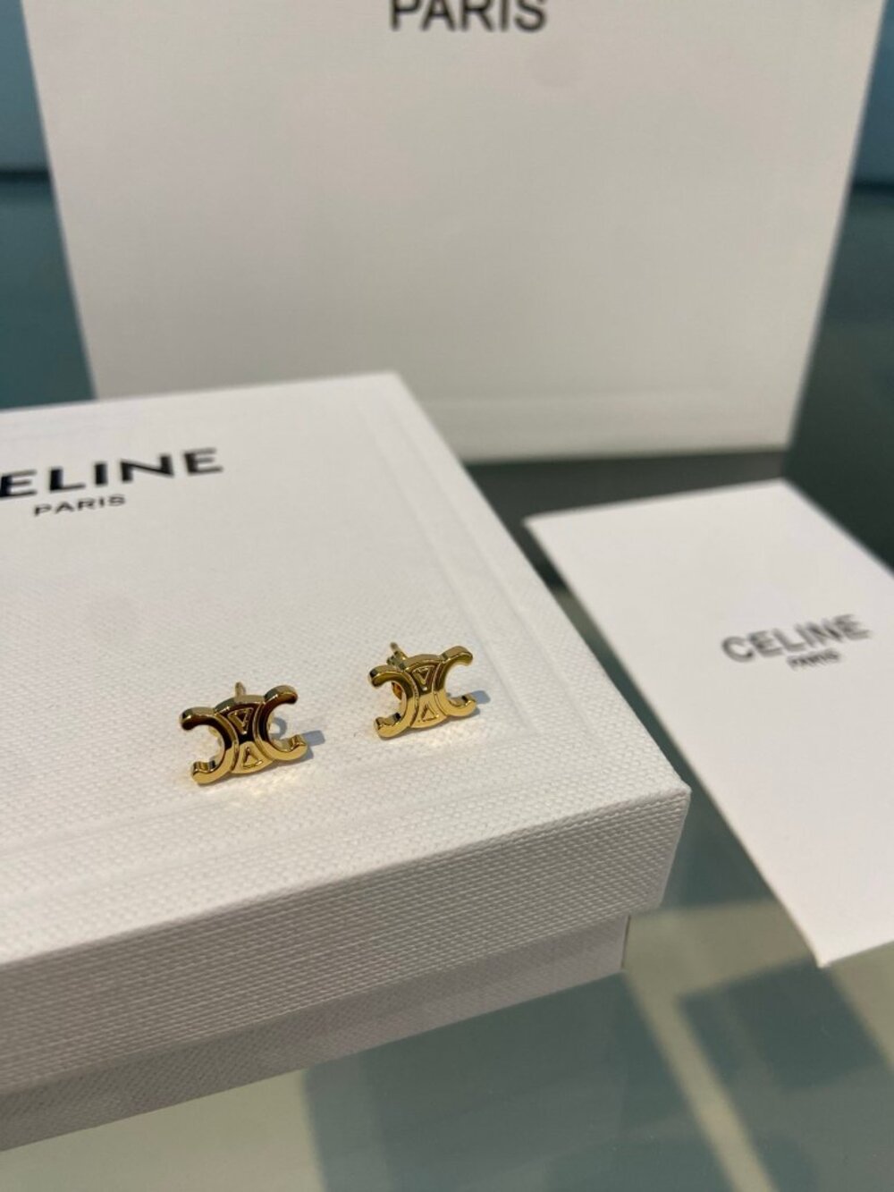 Celine Gold-Tone Triomphe Stud Earrings